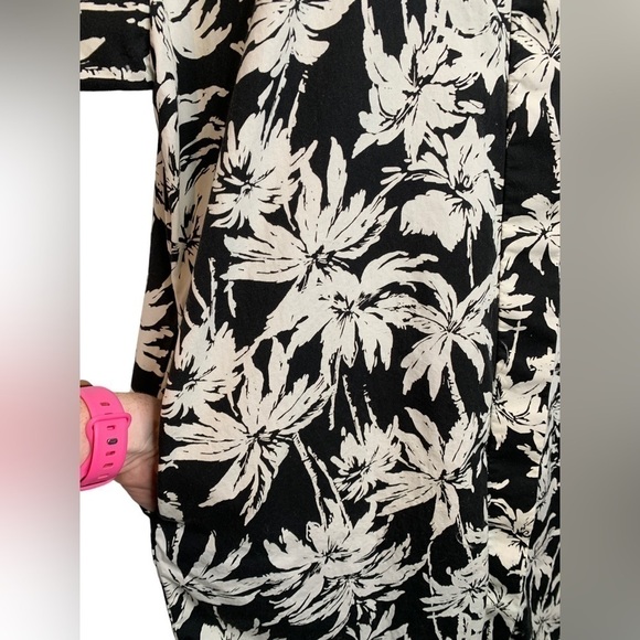 (nude) Italy Button Front Short Sleeve Tropical Black Cream Shirt Dress 44/US 8 - Picture 4 of 13